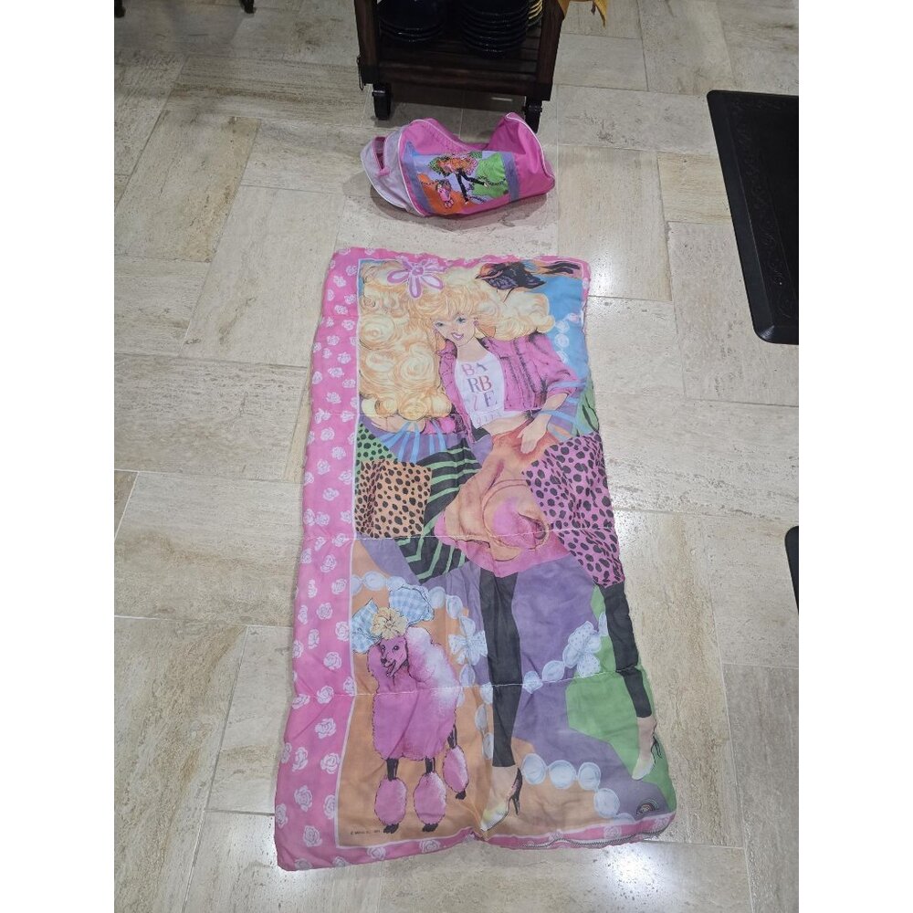 Vintage 80s Barbie Sleeping Bag Single Twin Blanket 1989 Mattel Bedding Bed w/ D
